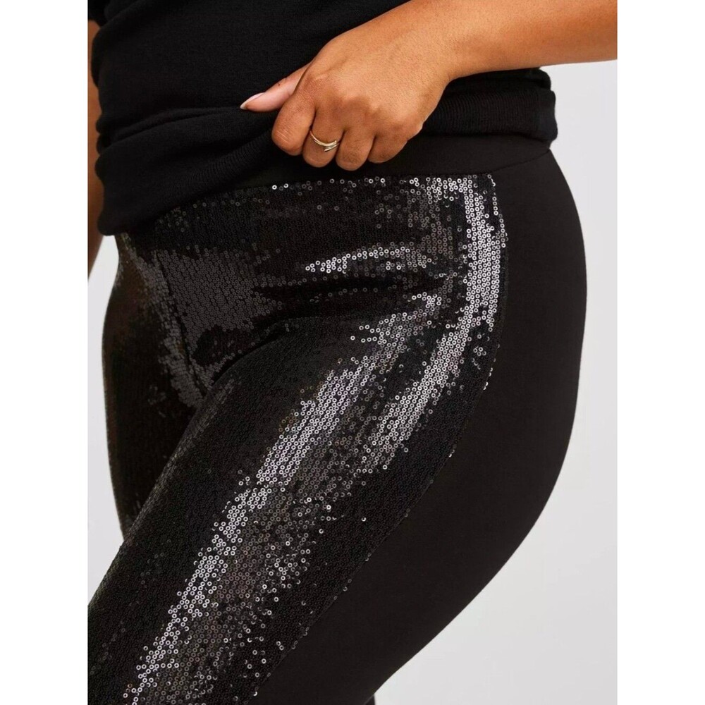 NWT Torrid 2 Black Sequin Panel Stretch Ponte Pants 4053-